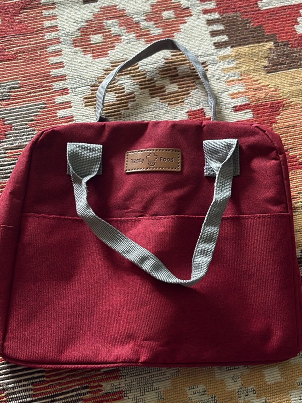 Burgundy Canvas Lunch Bag with Gray Straps